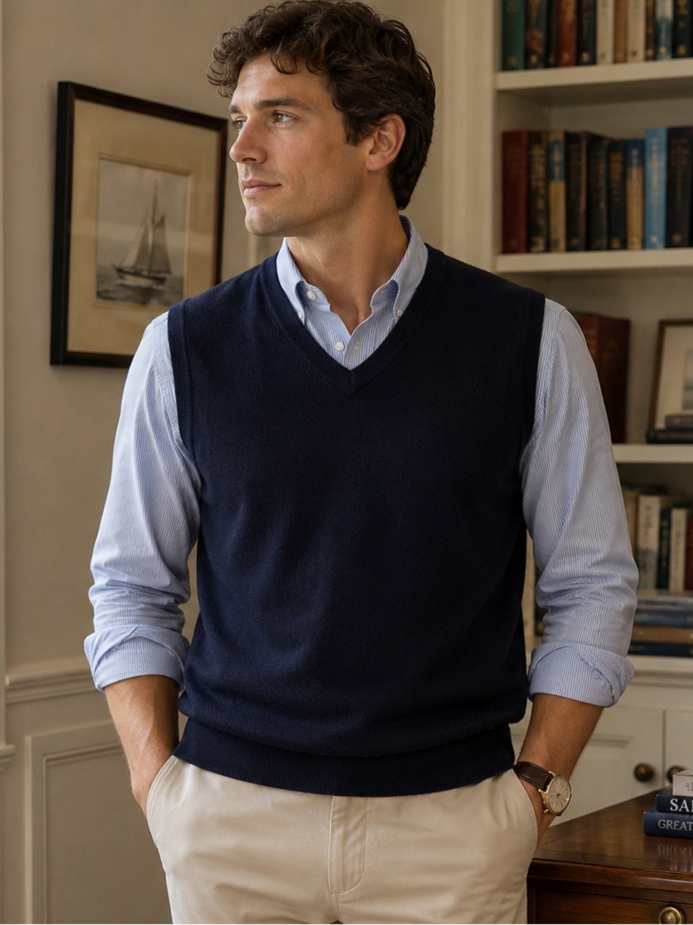 Brooks Brothers Men’s Navy V-Neck Sweater Vest Size S Classic Preppy